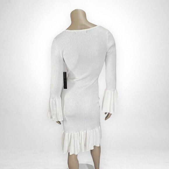 NWT ALMOST FAMOUS Medium White Ribbed Tulip Midi Dress Long Sleeve‎ Bridal - Picture 3 of 9